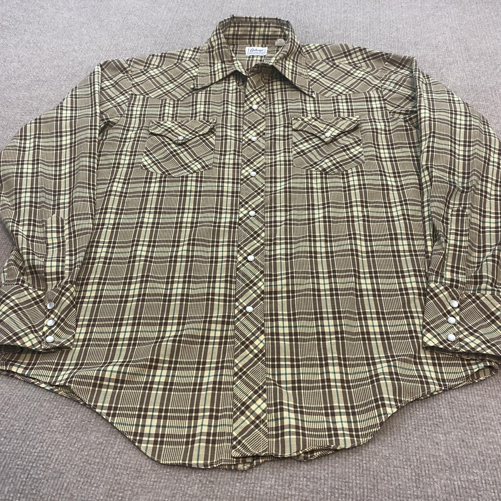 Vintage Anthony's Shirt Mens L Brown Plaid Western Pearl Snap Front Long Sleeve